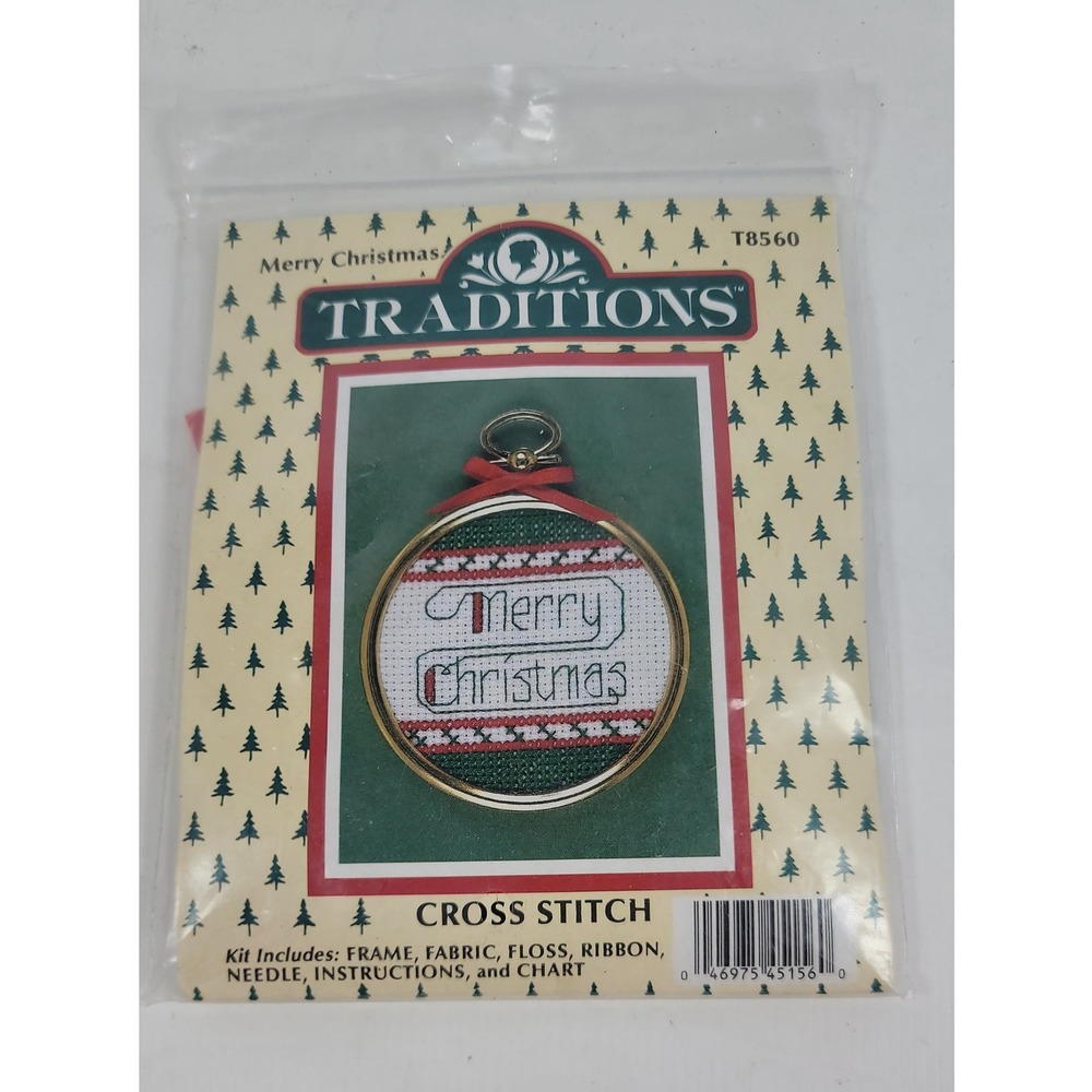 Traditions Merry Christmas Cross Stitch Ornament Kit T8560 Red Green Vintage DIY